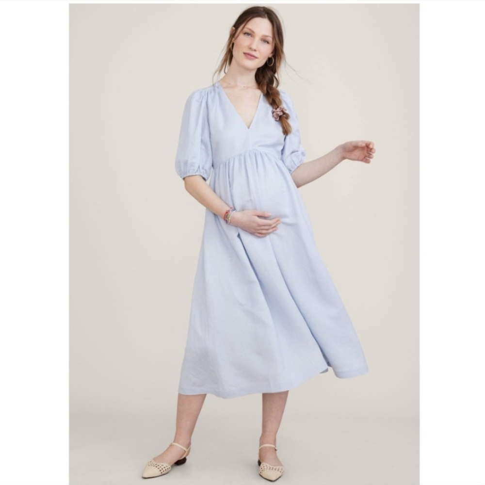 HATCH The Nikki Linen Blend Dress in Light Blue Breeze NWT Maternity